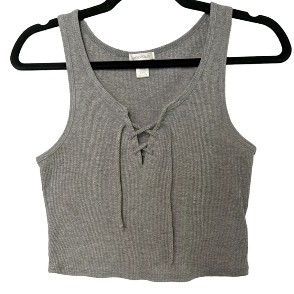 Heather gray lace up tank top - Picture 1 of 6